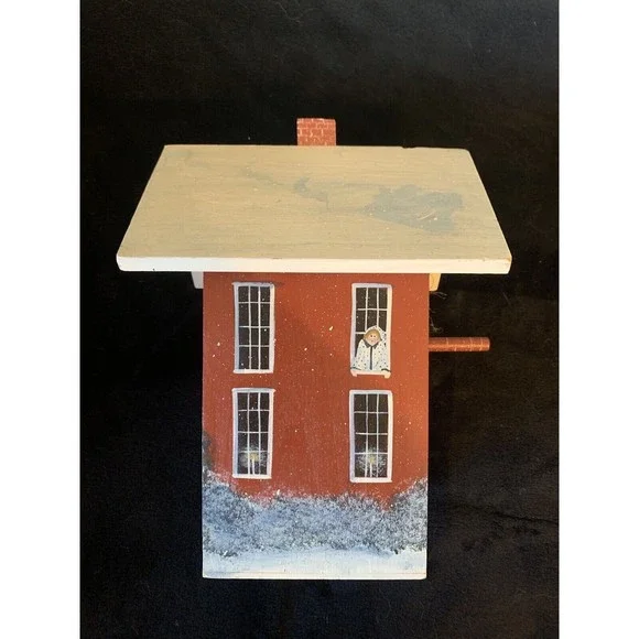 USA Made and Hand Painted Christmas Signed Bird House Wooden Lynne Connor Artist